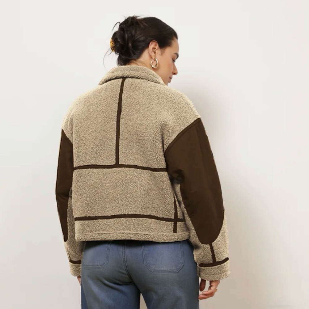NEW VANESSA SHEARLING BOMBER JACKET - IVORY - Picture 6 of 9